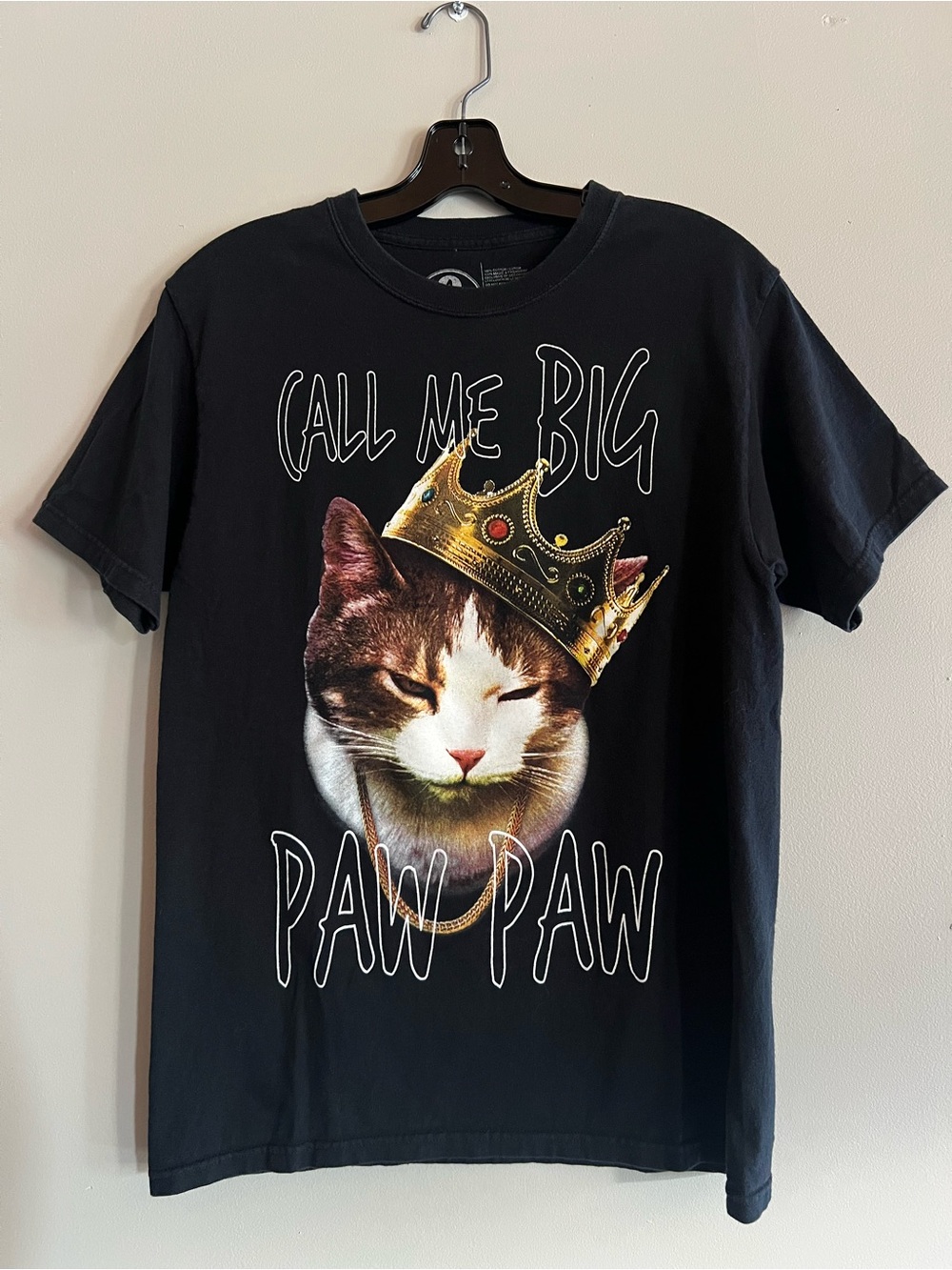 Call Me Big Paw Paw Cat Crown Graphic T-Shirt Black Men’s Medium Funny Cat Tee
